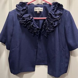 Danny & Nicole Bolero Jacket Womens 10 Purple Ruffle Neck 3/4 Sleeve Open Front